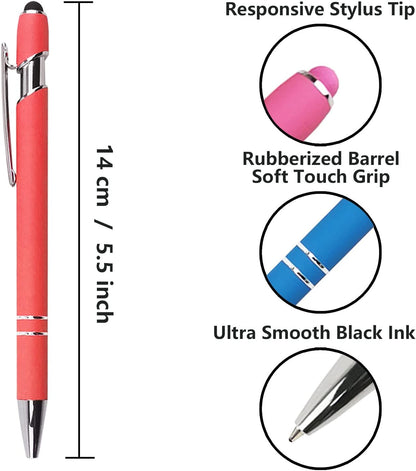 Oddmoal Ballpoint Pen with Stylus Tip, Soft Touch Click Metal Pen, 1.0mm Medium Point, Black Ink, 12 Count(Black)