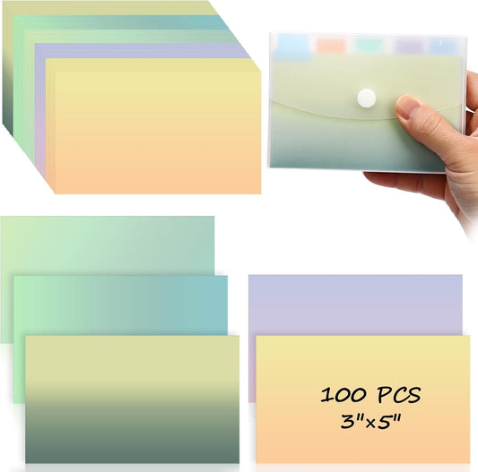 100pcs Gradient Blank 3x5 inch Index Cards with Sticker Labels in Clear Plastic Index Card Holder