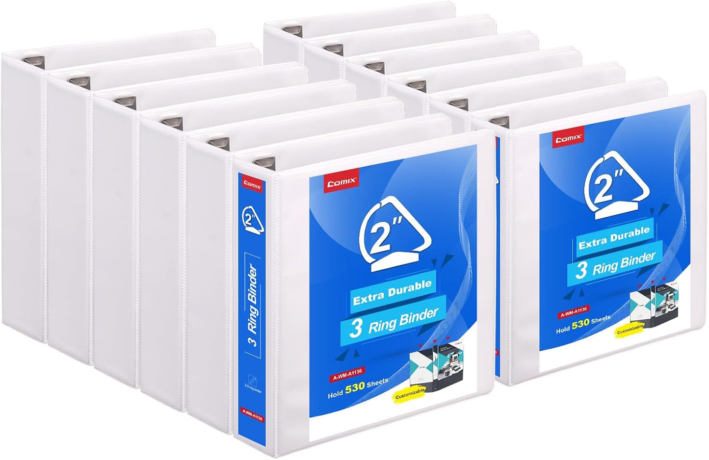 COMIX Heavy Duty Slant-D Ring View Binder, 1 inch 3 Ring Binders, Hold 225 Sheets of 8.5" x 11" Paper, 12 Pack (Black)