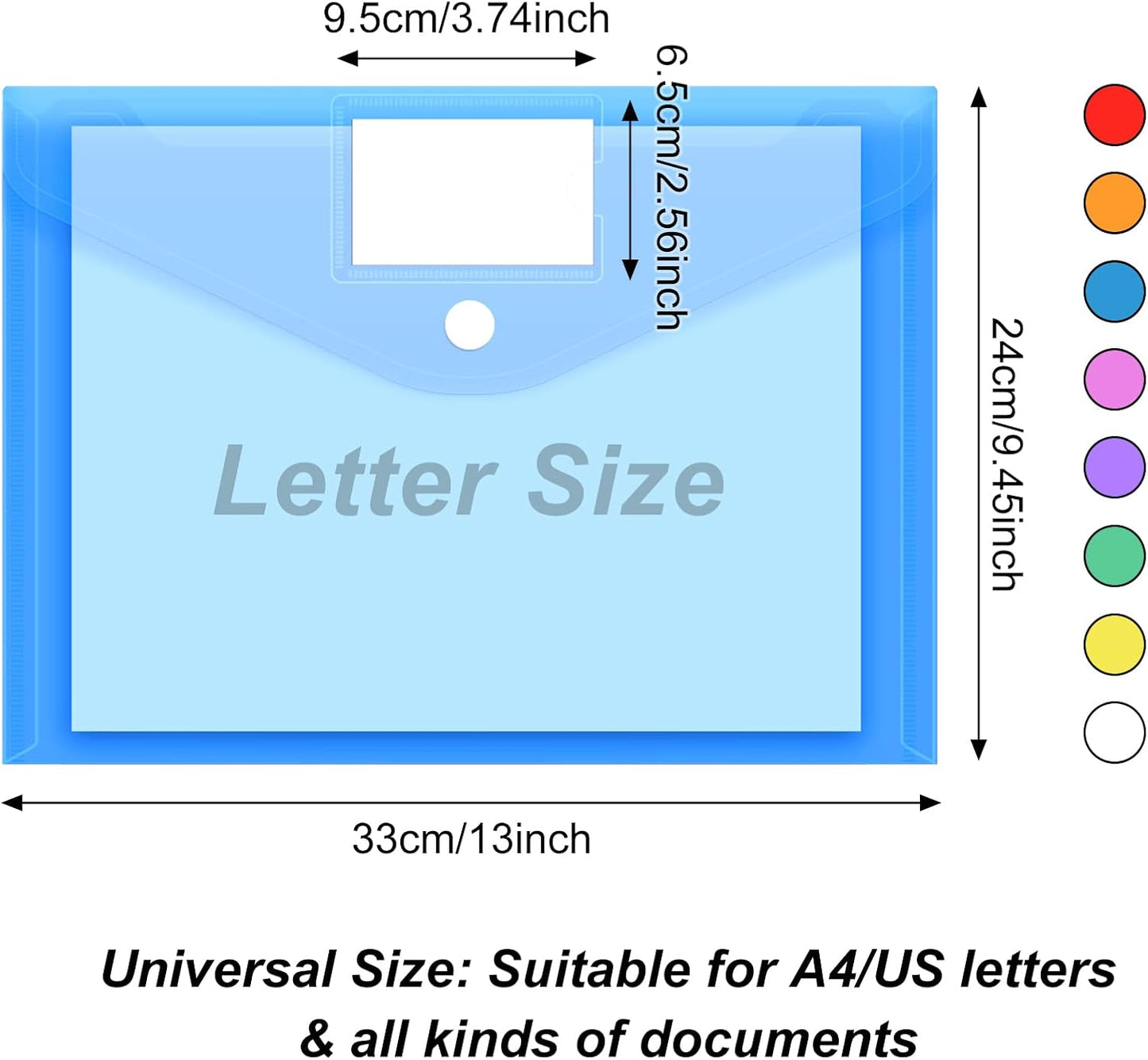 EOOUT 30 Pack 10 Color Plastic Envelopes Poly Envelopes, Hook & Loop Closure File Folders Clear Document Folders File Envelopes with Label Pocket A4 Size