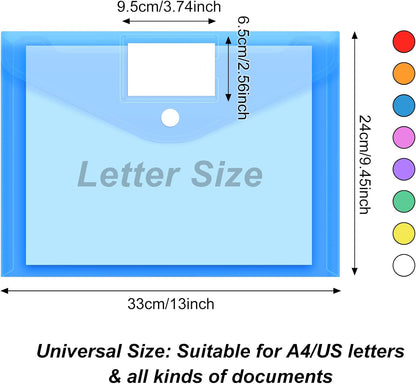 EOOUT 30 Pack 10 Color Plastic Envelopes Poly Envelopes, Hook & Loop Closure File Folders Clear Document Folders File Envelopes with Label Pocket A4 Size