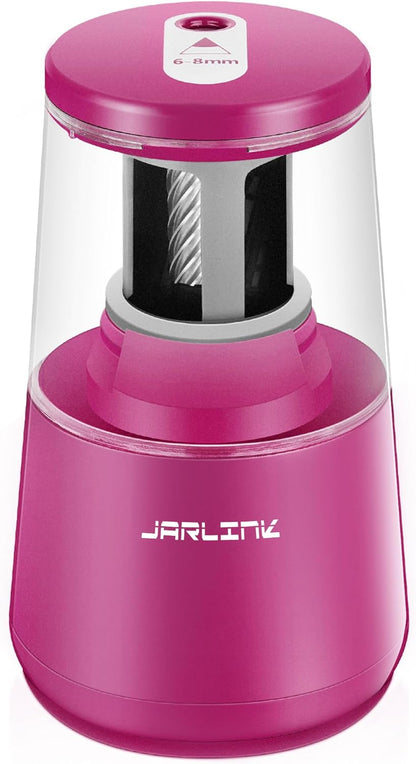 JARLINK Electric Pencil Sharpener, Heavy-Duty Helical Blade to Fast Sharpen, Auto Stop for No.2/Colored Pencils(6-8mm), AC Adapter/Battery Operated in School Classroom/Office/Home (Black)