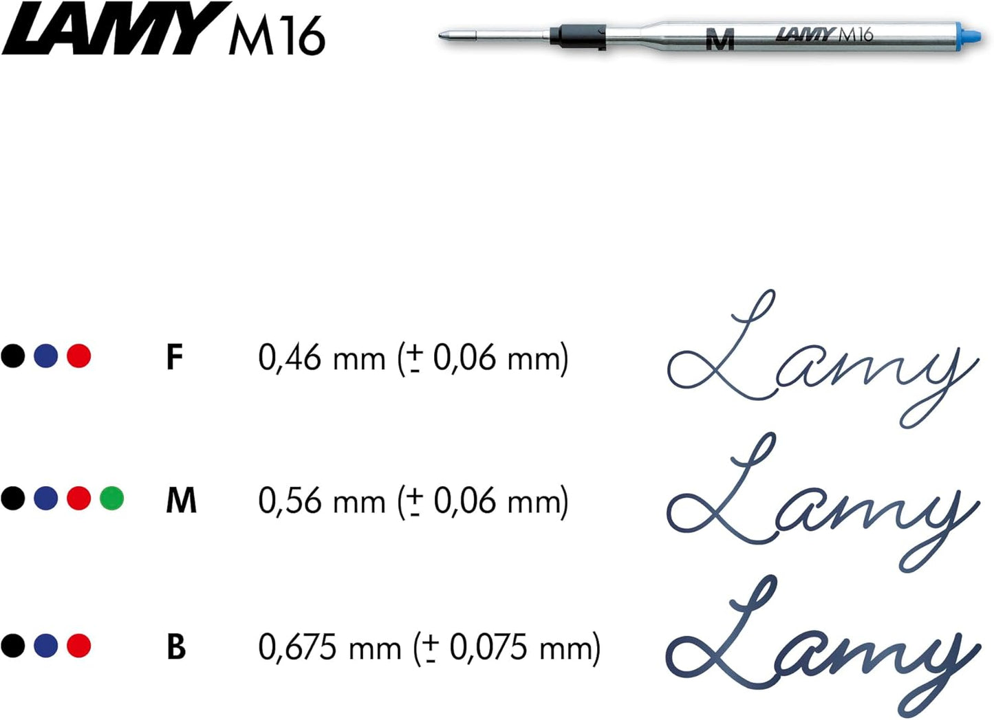 Lamy M16 ballpoint pen refill with large capacity, metal - Original replacement refill for all ballpoint pen models - Indelible - Fine line width in black ink