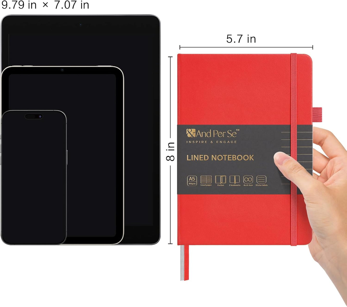 &And Per Se Lined Journal Notebook, 160 Pages, A5 5.7 x 8 inches College Ruled Thick Paper Notebook Journals for Writing, Hardcover Notebooks for Women Men Office School (1 Pack, Green) - Colors A