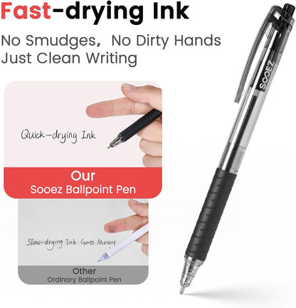 Sooez 40 Pack Bulk Pens Ballpoint, Smooth Writing Pens with Soft Grip, Retractable Black Ink Pens, Medium Point 1.0mm Pen for Journaling, Ballpoint Pen Office Supplies for Nurse, Server, Note Taking
