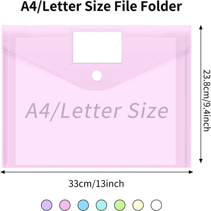 EOOUT 30 Pack 10 Color Plastic Envelopes Poly Envelopes, Hook & Loop Closure File Folders Clear Document Folders File Envelopes with Label Pocket A4 Size