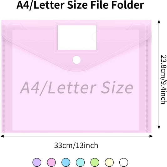 EOOUT 30 Pack 10 Color Plastic Envelopes Poly Envelopes, Hook & Loop Closure File Folders Clear Document Folders File Envelopes with Label Pocket A4 Size