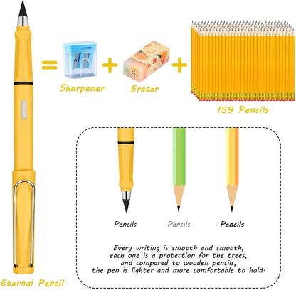 Ainiv Inkless Pencil with Eraser - 5 Sets Infinity Pencil, Reusable with Extra 5 Eraser & 5 Replaceable Nibs for Home, Office & School Writing, Drawing