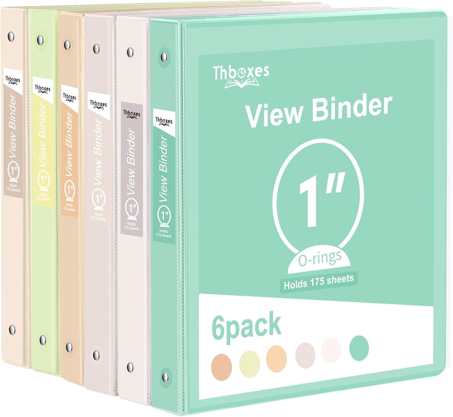 3 Ring Binder - 6 Pack, 1 Inch Binder with 2 Interior Pockets & Clear View Overlay, Large Capacity, Round Ring Binders for Office Supplies, School & Home (6 Colors)