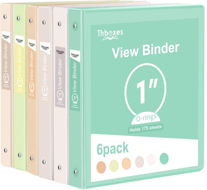 3 Ring Binder - 6 Pack, 1 Inch Binder with 2 Interior Pockets & Clear View Overlay, Large Capacity, Round Ring Binders for Office Supplies, School & Home (6 Colors)