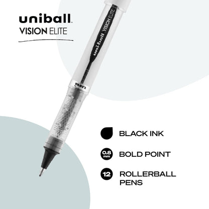 uni-ball uniball Vision Elite Rollerball Pens with 0.5mm Fine Point Micro Tip, Blue, 12 Count