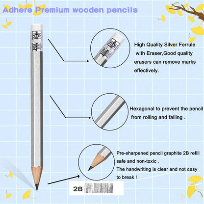 Adhere 25pcs Golf Pencils with Eraser Pre sharpened Hexagon half Wooden Pencils Graphite 2B for Golf Event Scoring,Classroom,Wedding,Company Meetings,Pew, Pocket (Nature)