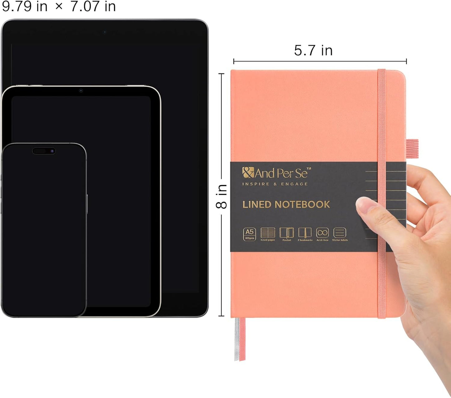 &And Per Se Lined Journal Notebook, 160 Pages, A5 5.7 x 8 inches College Ruled Thick Paper Notebook Journals for Writing, Hardcover Notebooks for Women Men Office School (1 Pack, Green) - Colors B