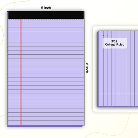5pcs Small Note Pads 5x8 Notebook College Ruled Legal Pads Color Notepads 5 Pack Study Back Writing Pads 5 x 8 Perforated Narrow Ruled Pads of Paper for School & Office Supplies 30 Sheets/Pack