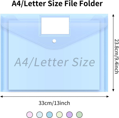 EOOUT 36 Pack Plastic Envelopes Poly Folders, Plastic File Folders with Snap Closure, A4 Size File Envelopes with Label Pocket for Documents School Office Supplies