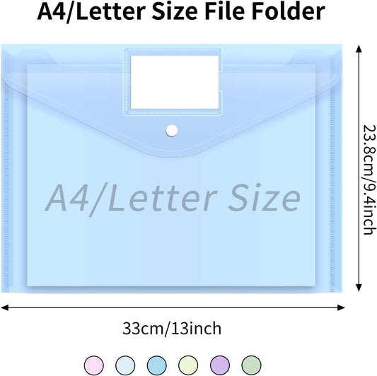 EOOUT 36 Pack Plastic Envelopes Poly Folders, Plastic File Folders with Snap Closure, A4 Size File Envelopes with Label Pocket for Documents School Office Supplies