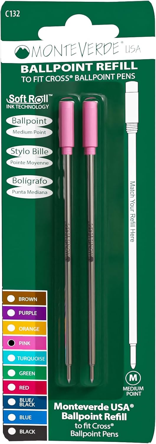 Monteverde USA Soft Ballpoint Refills to Fit Cross Pens, Medium Point, Green Ink, 2-Pack – Bold and Smooth Writing Solution
