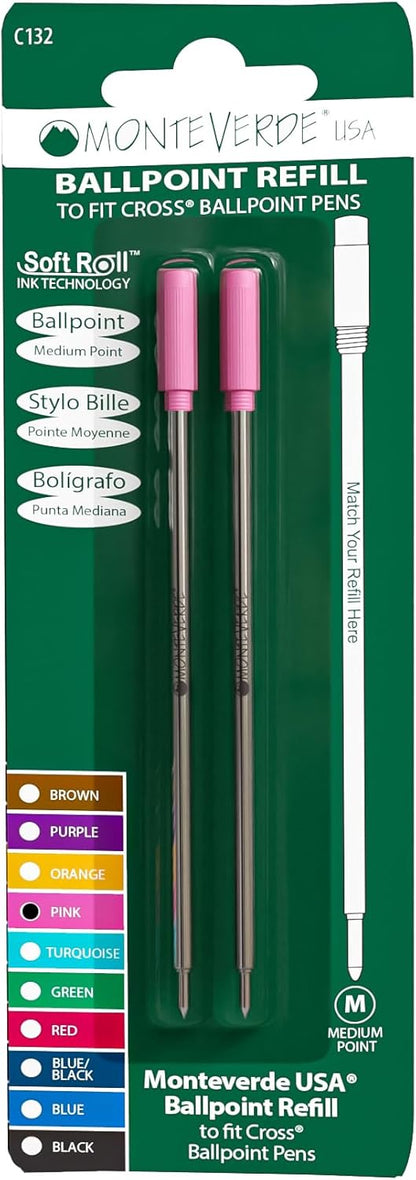 Monteverde USA Soft Ballpoint Refills to Fit Cross Pens, Medium Point, Green Ink, 2-Pack – Bold and Smooth Writing Solution