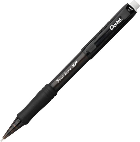Pentel Twist-Erase EXPRESS Mechanical Pencils, (0.9mm), Assorted Barrel Colors, Pack of 4 Pencils, Lead + Small Block Eraser