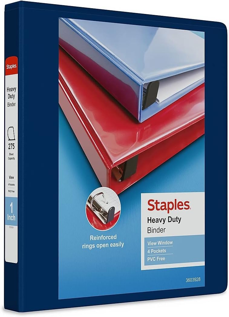 Staples Heavy-Duty 2-Inch D-Ring View Binder, Reinforced Spine, Holds Up to 450 Sheets, Gray, for Office & School