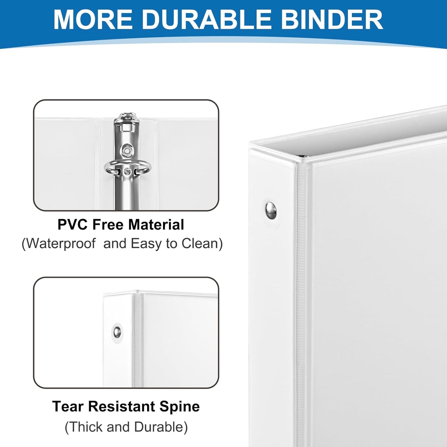 1/2 Inch 3-Ring Binder, 0.5-inch Round Ring Binder with 2 Inside Pockets, 12 Pack White Binders, Clear View CoverBinder Holds 8.5'' x 11''Paper for Office/Home/Back to School