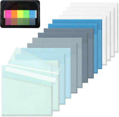 800 Sheets Transparent Sticky Notes, 3x3 Inch 14 Pads Self-Adhesive Translucent Clear See Through Post Sticky Notes for Planner Office School College Teacher Student Supplies 6 Bright Color