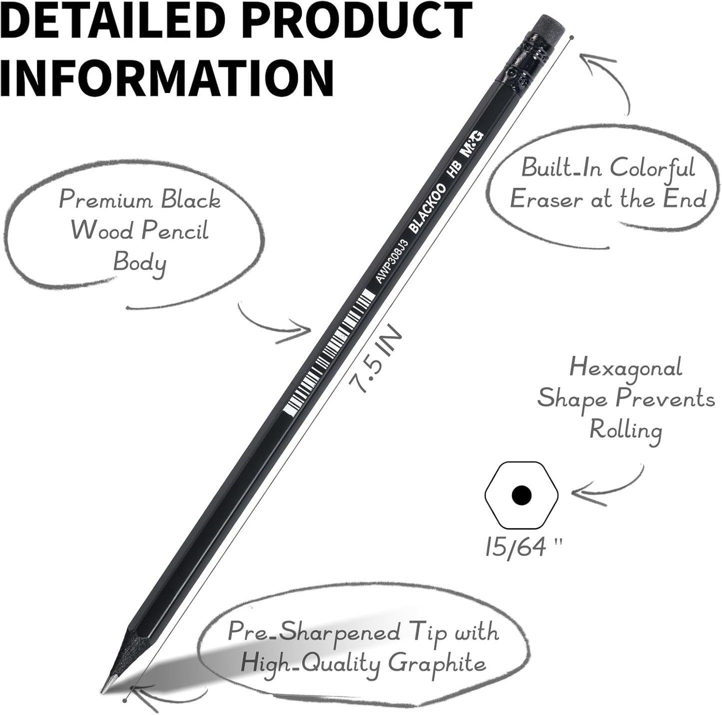 M&G Wood-Cased 2B Pencils, 24 Pack Pre-Sharpened Pencils with Top Erasers, Bulk Black Pencils for School Teacher Supplies, Writing, Drawing and Sketching