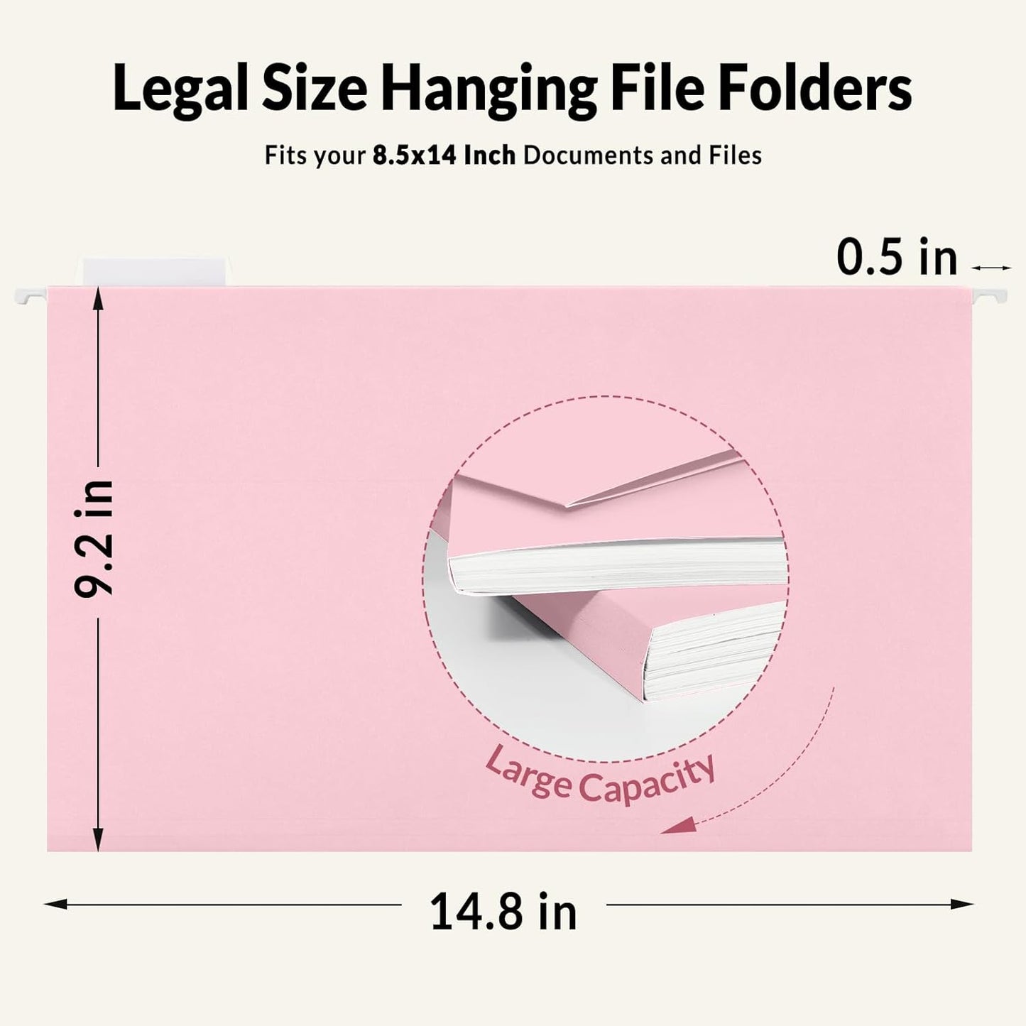 SUNEE Hanging File Folders Legal Size, Black File Folders 25 Pack 1/5-Cut Tabs, Stay Organized for Your Home and Office Bulk File and Documents