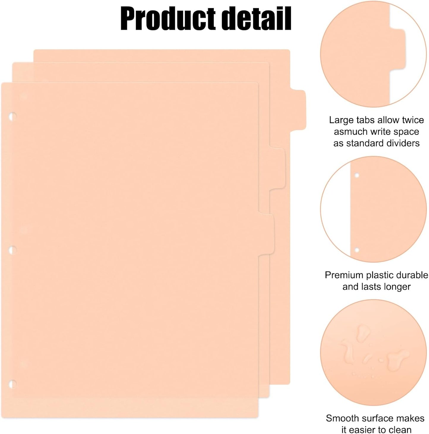 8Pcs 3 Ring Black Binder Dividers with 8 Tabs,A4 Sturdy Plastic Dividers Aesthetic Dividers for Binder,Insertable Black Binder for Office Homework Notebook Binder Page Supplies