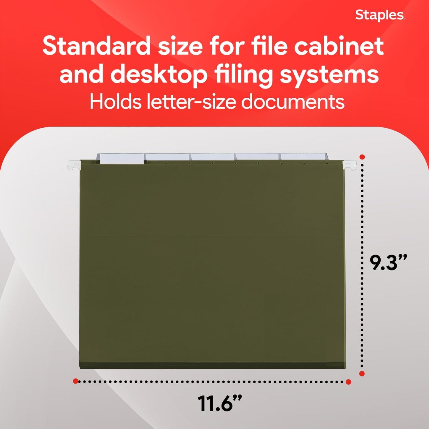 Staples Hanging File Folders, Letter Size, Blue, 5‑Tab, 1/5‑Cut Tabs, Includes Tabs & Inserts – 25/Pack