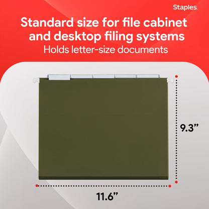 Staples Hanging File Folders, Letter Size, Blue, 5‑Tab, 1/5‑Cut Tabs, Includes Tabs & Inserts – 25/Pack
