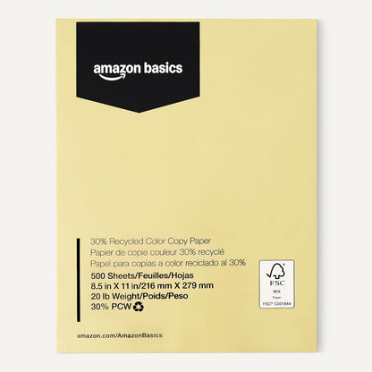 Amazon Basics 30% Recycled Color Copy Paper, 8.5" x 11", 20lb, Pastel Pink, 500 Sheets