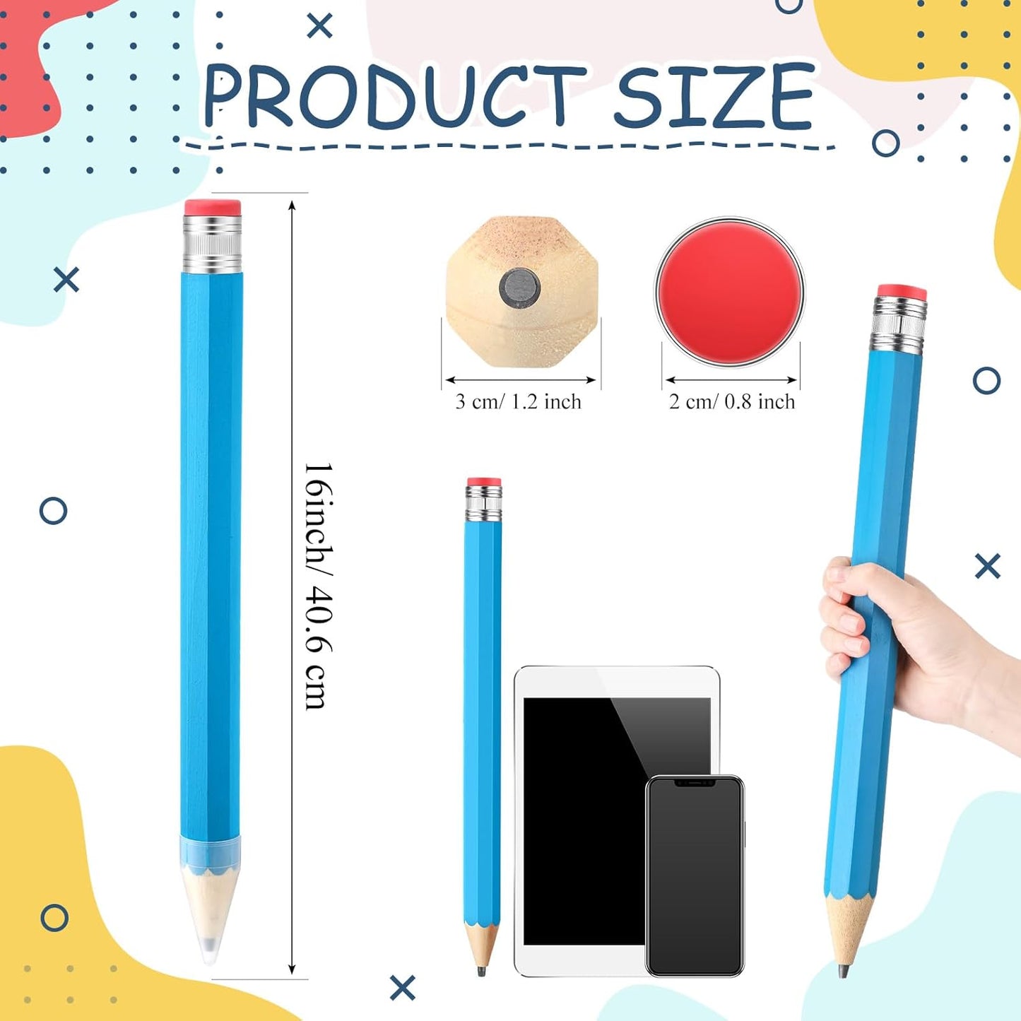 Back to School Gifts for Students 2 Pcs 16 Inch Giant Pencils Wooden Jumbo Pencils Prop Decor Funny with Cap Eraser Large Fun Novelty Gifts for Kids School Kindergarten Home Office(Orange)