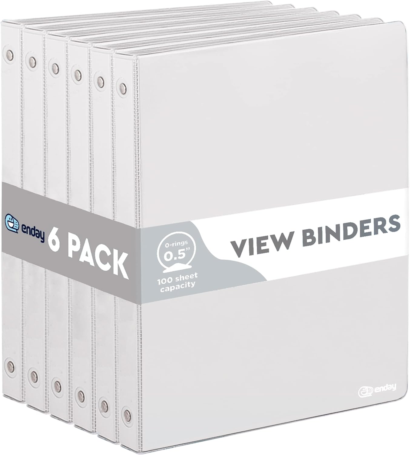 Enday 1 Inch Binder (6 Pack - Grey) 3 Ring Binder 1 inch with Clear View Cover and 2 Inside Pocket - for Letter Size 8.5 x 11'' Paper, Ideal for School Supplies, Office, and Home
