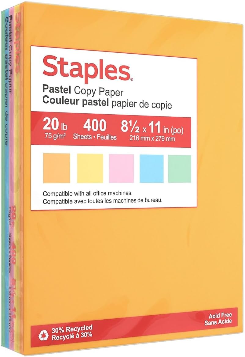 Staples Pastel Colored Copy Paper 8 1/2-Inch x 11-Inch Pink 500/Ream, For Office, School & Home
