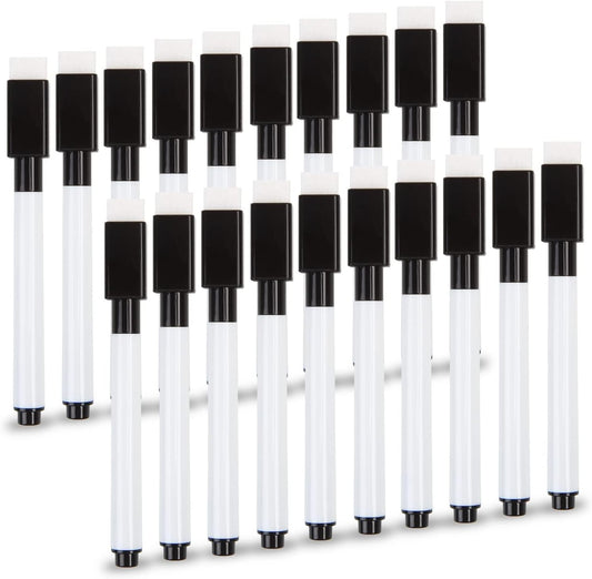 SULOLI 20Pcs Black Magnetic Dry Erase Markers, Small Dry erase Markers Fine Point Tip WhiteBoard Markers for Kids Teachers Office School Supplies