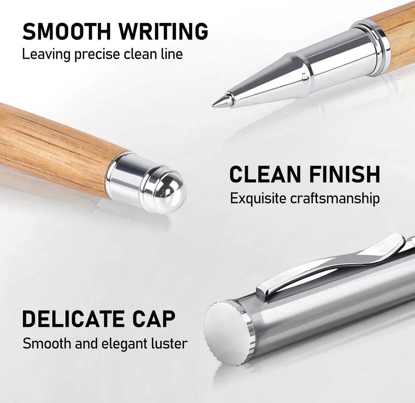 WEMATE Wood Rollerball Pen Set, Extra 2 Ink Refills(1 Black & 1 Blue), Fancy Writing Pen Nice Luxury Office Gift for Men, Professional and Executive, Cool Wooden Pen for Journaling - Red Padouk