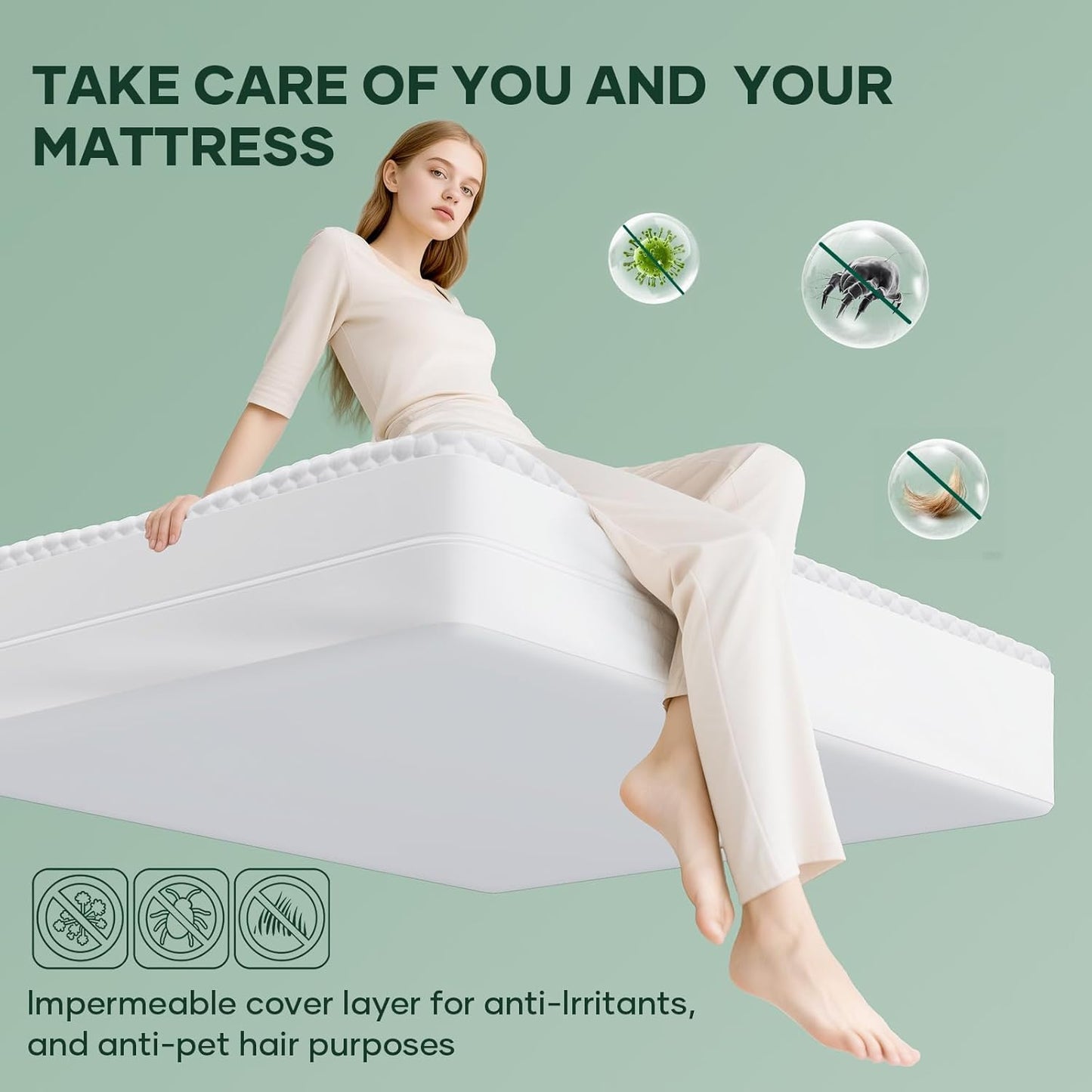 OhGeni 100% Waterproof Queen Size Mattress Protector,Soft Mattress Pad, Cooling Breathable Fitted Sheets,Washable Bed Cover,Non-Slip Deep Pocket,Noiseless for Bedroom