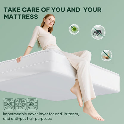 OhGeni 100% Waterproof Queen Size Mattress Protector,Soft Mattress Pad, Cooling Breathable Fitted Sheets,Washable Bed Cover,Non-Slip Deep Pocket,Noiseless for Bedroom