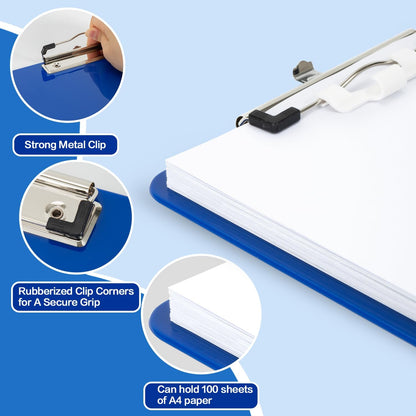 Deli Plastic Clipboard, Clipboards with Low Profile Clip, Standard A4 Letter Size Clipboard for Office, Nurses, Students, and Women, Size 12.4 ×9 Inch, Blue