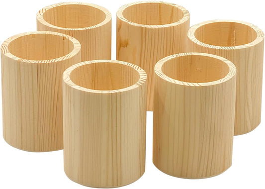Cregugua 6-Pack 4 Inch Round Wood Pen Holder Unfinished Wooden Pencil Holder for DIY Crafts (3x3x4 Inches)