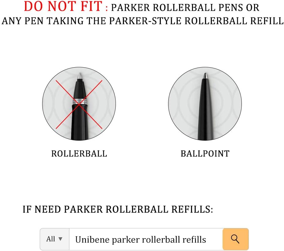Unibene Parker Compatible Gel Ink Ballpoint Refills 12 Pack,0.7mm Medium Point-Black, Smooth Writing Replaceable German Ink Tactical Pen Refills for Parker Ballpoint/UZI Pen