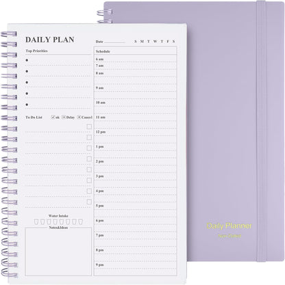 Daily Planner Undated, Asten To Do List Notebook Hourly Schedules Spiral Appointment Planner for Men and Women,PVC Hardcover,Elastic Closure, Inner Pocket 8.3" x 5.8" (Black)