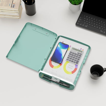 Plastic Clipboard with Storage, 8.5 x 11 Storage Organization Box Side-Opening, Heavy Duty Clip Board with Pen Holder and Paper Folder for Nurses, Teachers, Office & School Supply, Orange