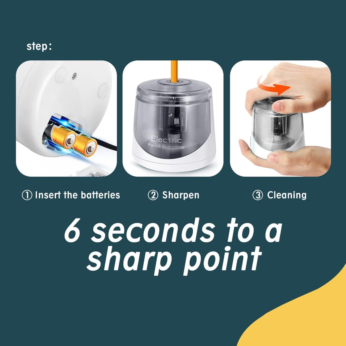 Electric Pencil Sharpener, Battery (Not Included) USB Powered, Portable for NO.2 Pencils, Automatic and Durable with 3 Sharpness Options - Classroom, Home, Office Black
