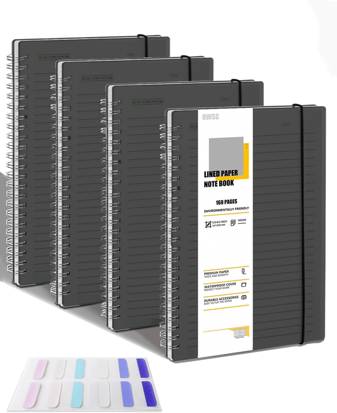 OWSC 4 Pack Lined Spiral Notebook, 5.9 x 8.3 Inches Notebooks for Work, School and Journal with 110 GSM Thick Paper, Small Notebook with 80 Sheets/160 Pages, Notebooks College Ruled for Note Taking