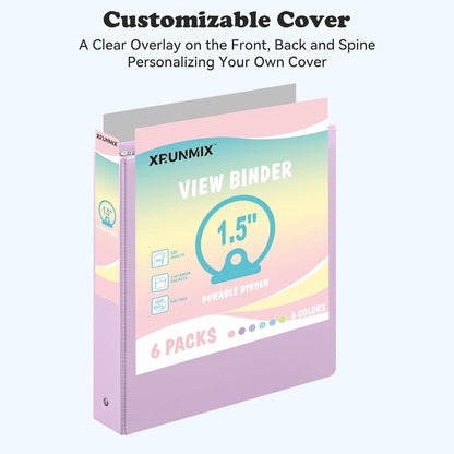 1.5-Inch 3-Ring Binder with Pockets, 1-1/2’’ Premium View Binders with Three Ring Binders Holds up to 325 Sheets US Letter Size, Bulk Pack of 6, Perfect for Home, Office, and School (1.5-inch) White