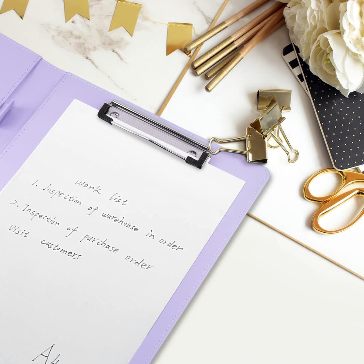 WAVEYU Resume Portfolio Folder, Padfolio Clipboard, Writing Portfolio Leather Clipboard with Cover for Legal Pad Holder Letter Size A4 for Business Conference Notepad Clip Boards, Purple