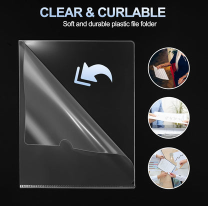 HABGP 14Pcs Clear File Folders Letter Size, Sheet Protectors 8.5 x 11 Inch, Plastic Folders L-Shaped Beveled Open Report Covers Page Paper Document Folder