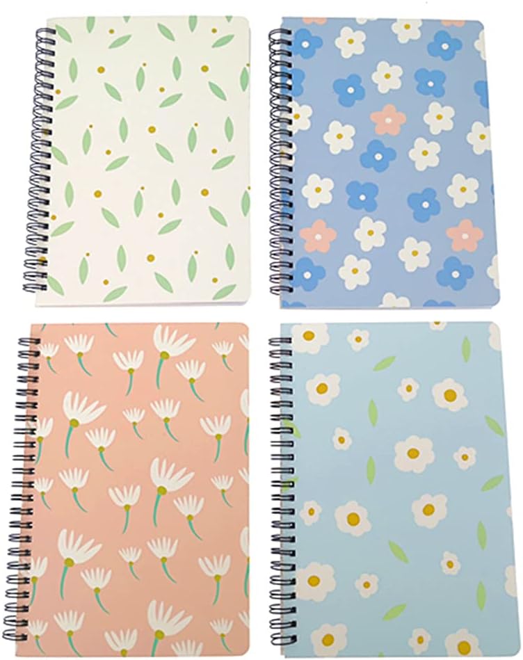 4 Pack A5 Spiral Notebook Journal,Wirebound Ruled Sketch Book Notepad Diary Memo Planner,A5 Size(8.3X5.7) & 80 Sheets (Floral)